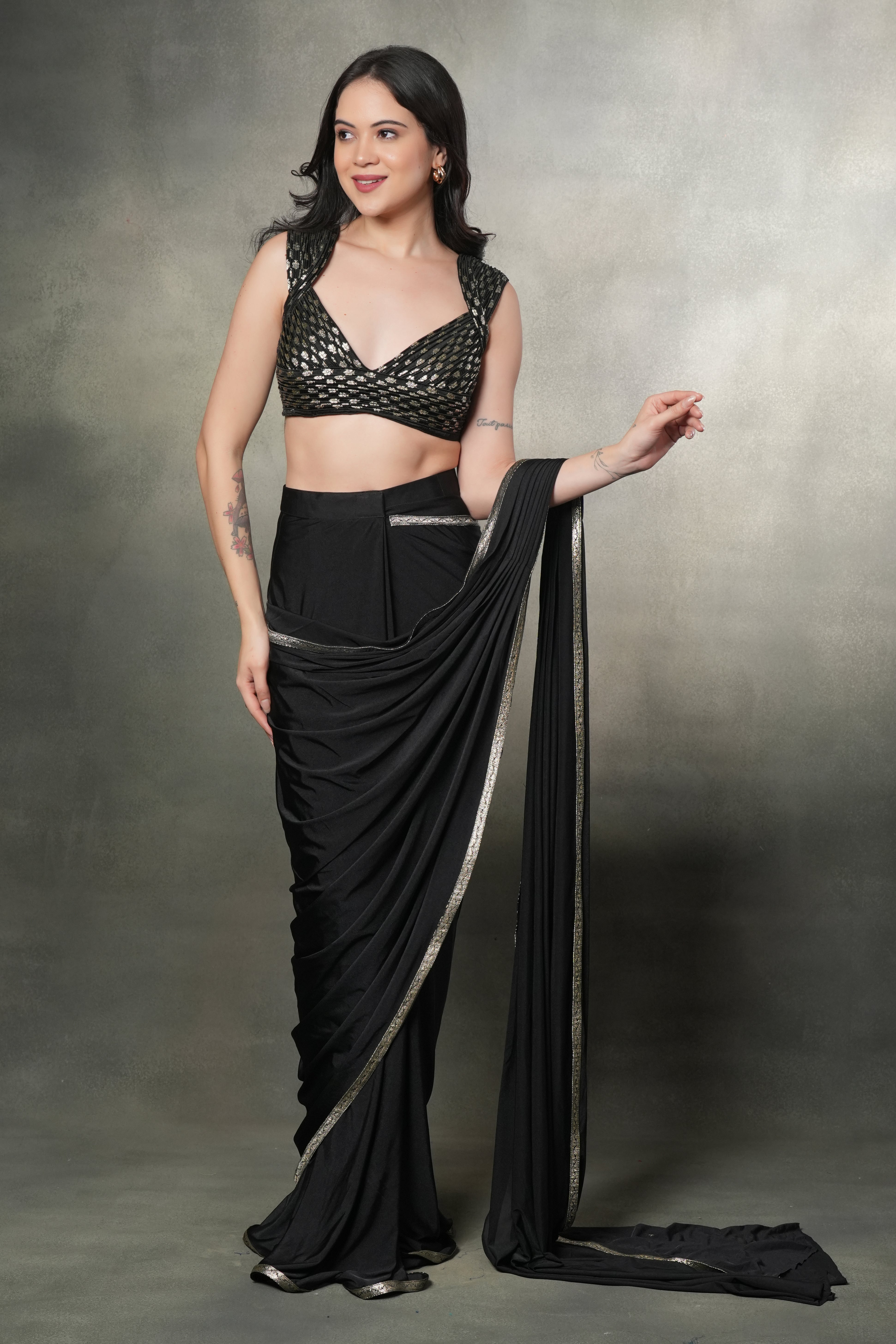 Black Opulence Fusion Saree