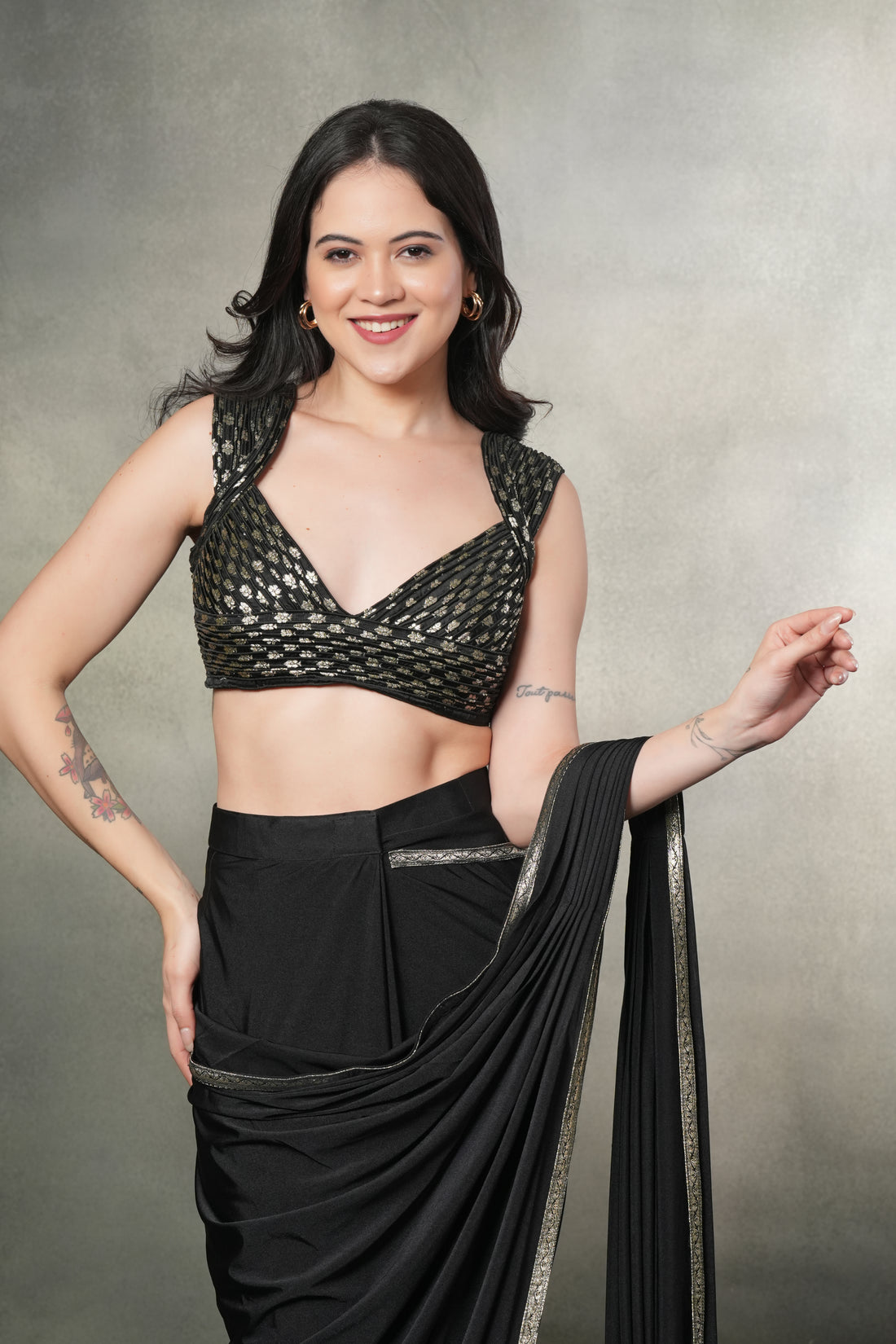 Black Opulence Fusion Saree