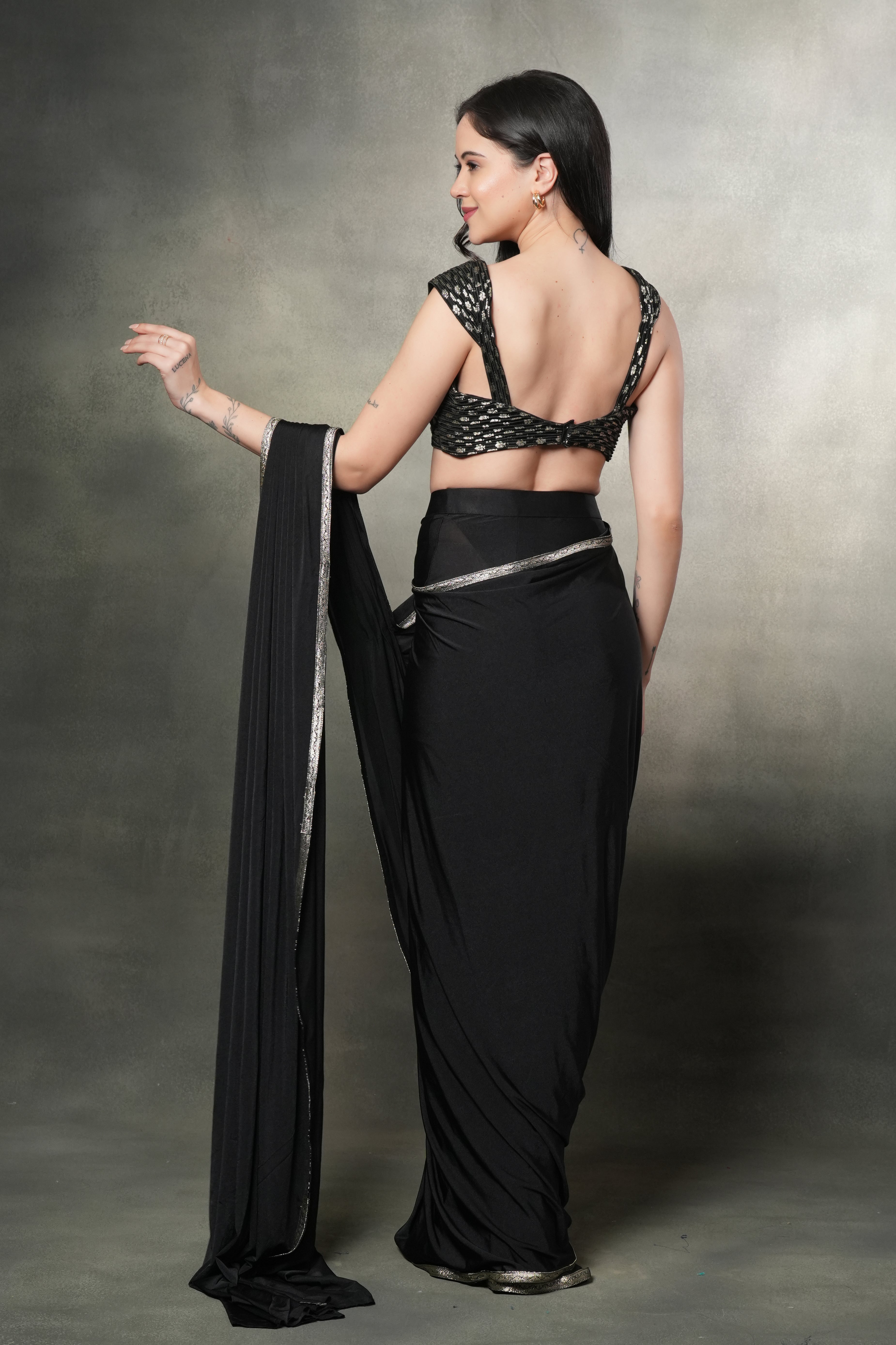 Black Opulence Fusion Saree